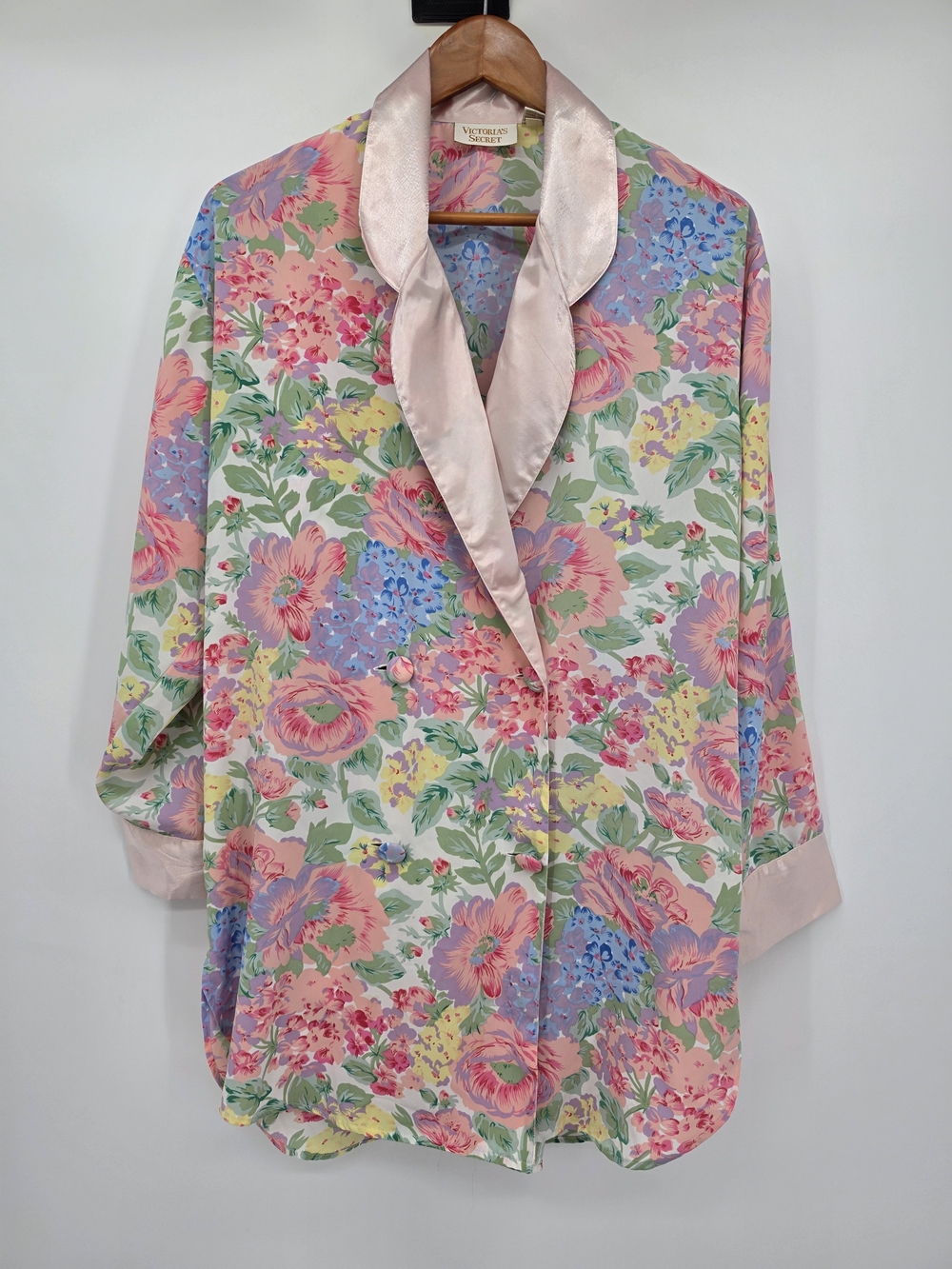 Victoria's Secret Vintage Pastel Floral Satin-Trim Night Shirt Womens Small